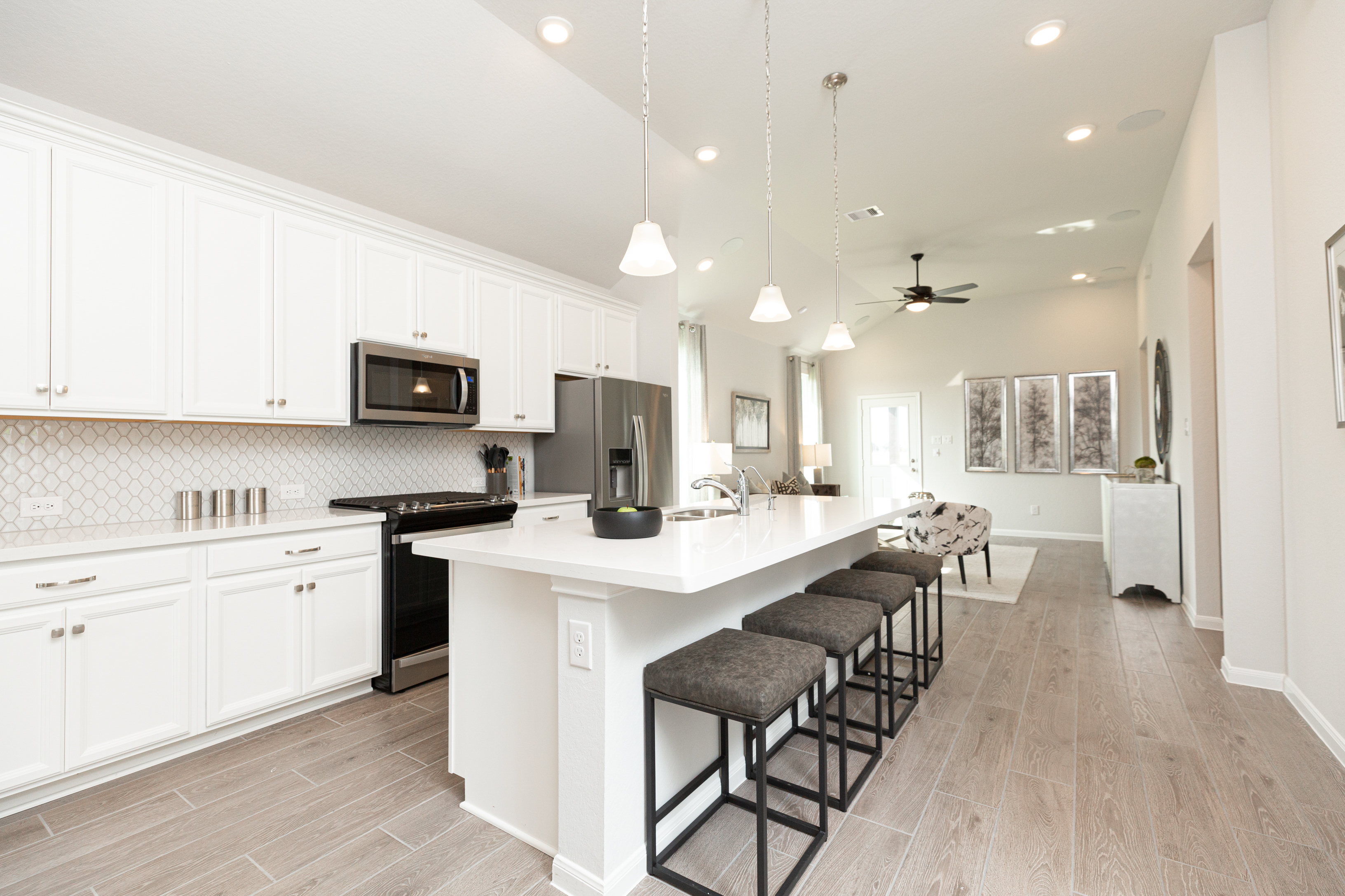 kitchen with white cabinets