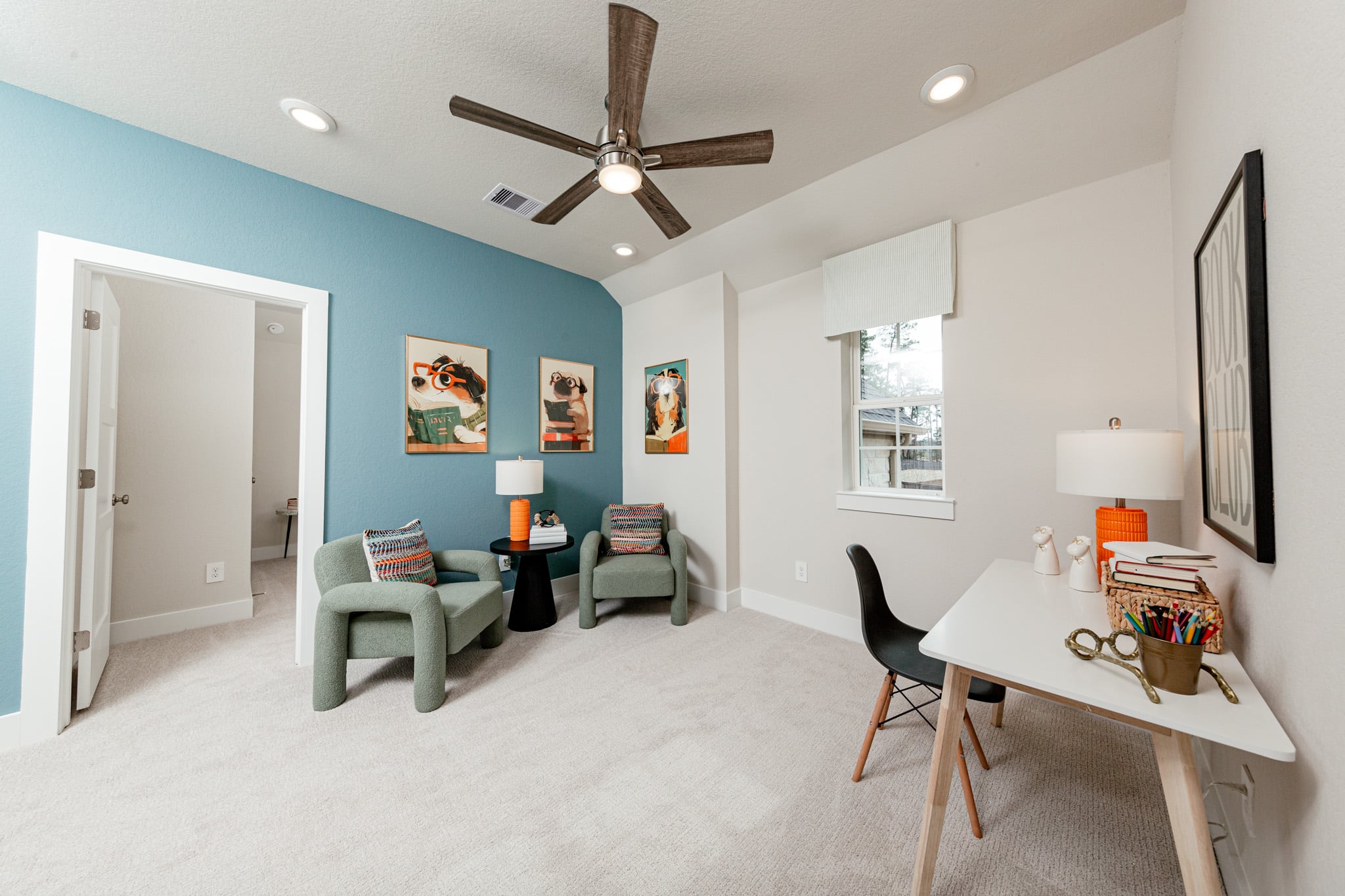 loft with ceiling fan